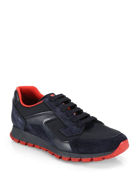 prada sneakers men blue|Prada blue suede sneakers.